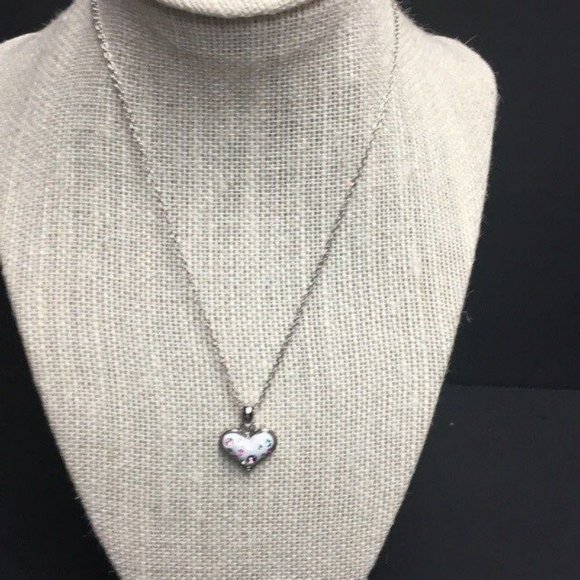 Rhinestone Heart Pendant Necklace Multicolor Silver White Barbie Soft Girl Retro - Picture 2 of 5